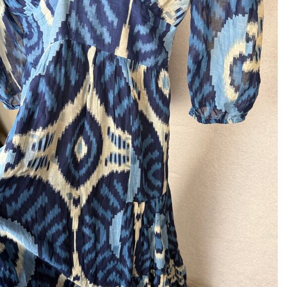 Love The Label Elise Boho Indie Printed Midi Dress Puff Sleeve Blue L - Picture 2 of 6